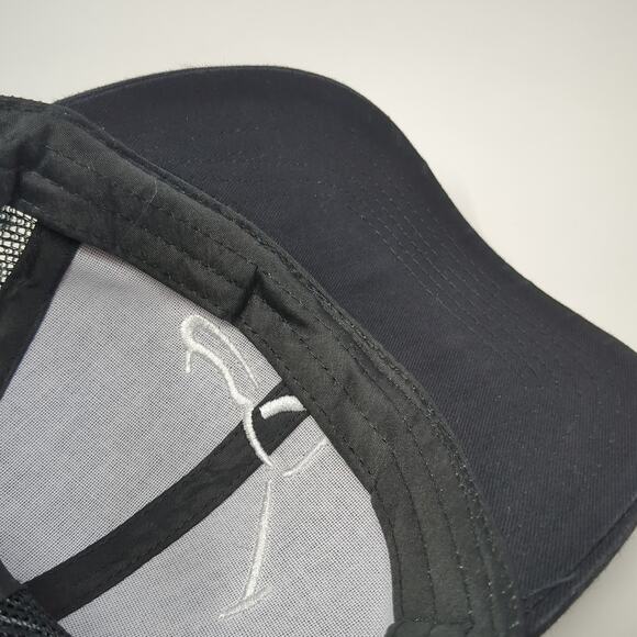 Unbranded Strapback Mesh Back Trucker Hat Black One Size Embroidered Logo - Picture 8 of 8